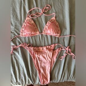 With Jean Juni bikini top and bottom in baby pink